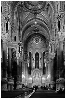 Inside Notre-Dame de Fourviere Basilique, decorated with frescos. Lyon, France (black and white)