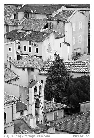 Townhouses with red tile rooftops, Orange. Provence, France (black and white)