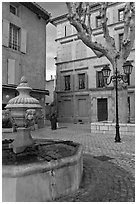 Fountain and town square, Orange. Provence, France ( black and white)