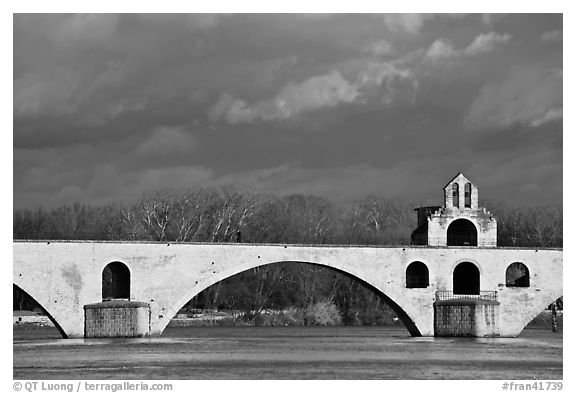 St Benezet Bridge (Pont d'Avignon). Avignon, Provence, France (black and white)