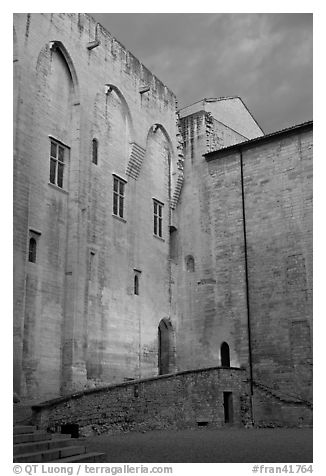 Wall of honnor courtyard. Avignon, Provence, France (black and white)