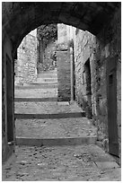 Arch and paved stairs, Les Baux-de-Provence. Provence, France (black and white)