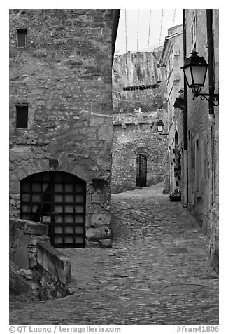 Stone streets and houses, Les Baux-de-Provence. Provence, France (black and white)