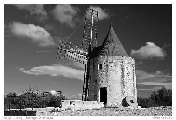 Alphonse Daudet windmill, Fontvielle. Provence, France (black and white)
