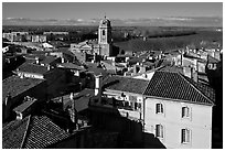 View of the city center with Rhone River. Arles, Provence, France ( black and white)