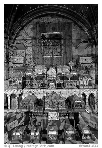 Relics, Saint Trophime church. Arles, Provence, France (black and white)
