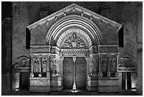 Portal of Trophime church with representation of the Last Judgment. Arles, Provence, France ( black and white)