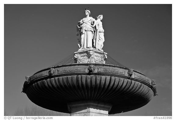 La Rotonde fountain. Aix-en-Provence, France (black and white)