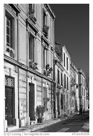 Old townhouses. Arles, Provence, France (black and white)
