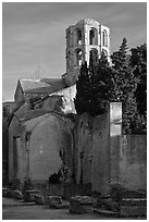 Romanesque Church of Saint Honoratus, Alyscamps. Arles, Provence, France ( black and white)