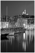 Old Harbor and Basilica Notre Dame de la Garde. Marseille, France ( black and white)