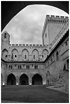 Inside Courtyard, Palace of the Popes. Avignon, Provence, France ( black and white)