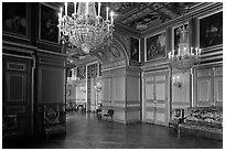 Entrance of the Louis 13 room, Fontainebleau Palace. France (black and white)