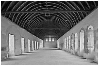 Dormitory, Cistercian Abbey of Fontenay. Burgundy, France (black and white)