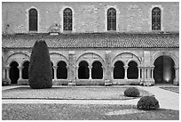 Cloister garden, Cistercian Abbey of Fontenay. Burgundy, France ( black and white)