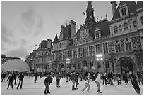 Hotel de Ville with Christmas ice ring. Paris, France (black and white)