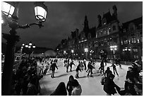 Skating rink by night, Hotel de Ville. Paris, France (black and white)