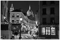 Night street scene, Montmartre. Paris, France ( black and white)