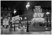 Christmas lights on  Place Vendome. Paris, France (black and white)