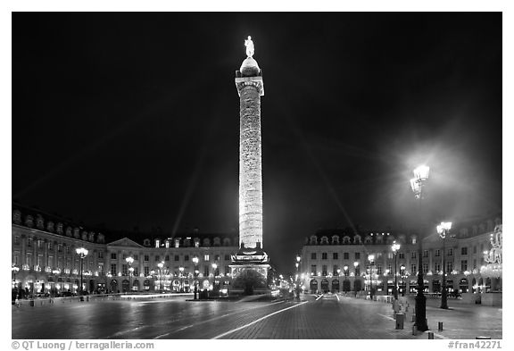 Column and place Vendome by night. Paris, France