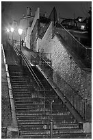 Looking up stairway by night, Montmartre. Paris, France ( black and white)