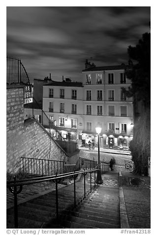 Looking down stairway by night, Montmartre. Paris, France