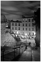 Looking down stairway by night, Montmartre. Paris, France ( black and white)