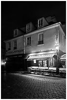 Houses with restaurant at street level, Montmartre. Paris, France ( black and white)