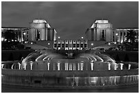 Palais de Chaillot and fountains at night. Paris, France ( black and white)