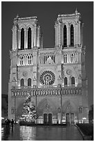 Notre-Dame-de-Paris Cathedral at night. Paris, France ( black and white)