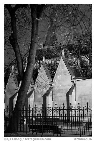 Cluny Abbey and park buy night. Quartier Latin, Paris, France (black and white)
