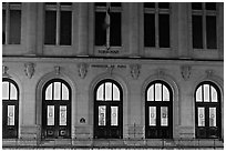 Main entrance of Sorbonne University. Quartier Latin, Paris, France (black and white)