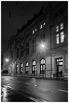 The Sorbonne by night. Quartier Latin, Paris, France (black and white)