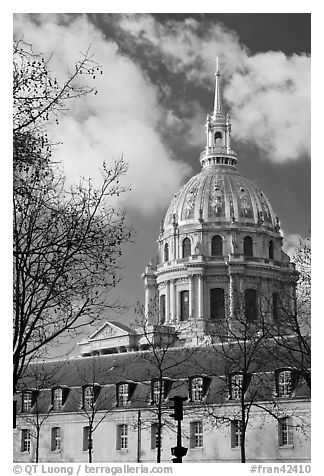 Ecole Militaire and Dome of the Invalides. Paris, France (black and white)
