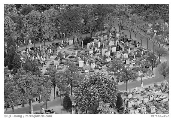 Montparnasse Cemetery from above. Paris, France (black and white)