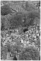 Aerial view of Montparnasse Cemetery. Paris, France ( black and white)