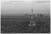 Eiffel Tower, Champs de Mars, La Defense at sunset. Paris, France ( black and white)