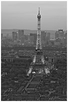 Eiffel Tower, Champs de Mars, La Defense seen from Tour Montparnasse. Paris, France (black and white)