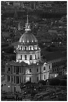 Invalides dome at night from above. Paris, France ( black and white)