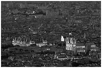 Aerial night view with Notre-Dame and Hotel de Ville. Paris, France (black and white)