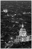 Invalides and Arc de Triomphe at night. Paris, France ( black and white)