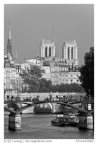 Passerelle des Arts and bell towers of Notre-Dame. Paris, France (black and white)