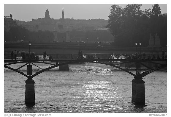 Sunset over the Seine River and bridges. Paris, France (black and white)