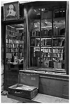 Shakespeare and Co storefront at night. Quartier Latin, Paris, France ( black and white)