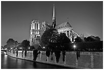 Seine River and Notre Dame de Paris at night. Paris, France ( black and white)