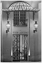 Entrance of the Tour d'Argent restaurant. Quartier Latin, Paris, France ( black and white)