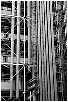 Exposed functional structural elements of Centre George Pompidou. Paris, France (black and white)