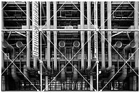 Rear of Pompidou Center with exposed blue tubes used for climate control. Paris, France ( black and white)