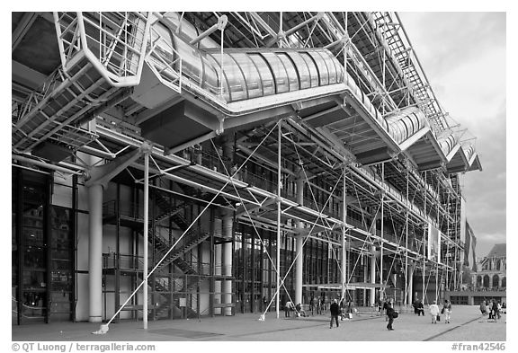 Beaubourg Center in the style of high-tech architecture. Paris, France (black and white)