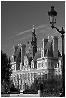 Street lamp and Hotel de Ville, afternoon. Paris, France ( black and white)